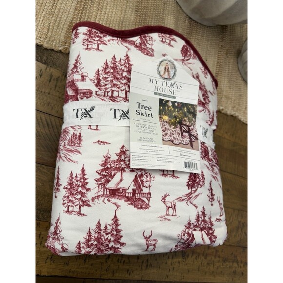 Red and Ivory Forest Velvet Christmas Tree Skirt, 52", by My Texas House - Picture 8 of 11